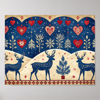 Póster Folk-Art Reindeer Pattern Poster