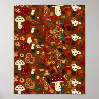 Póster Folk Art Wild Mushroom Design