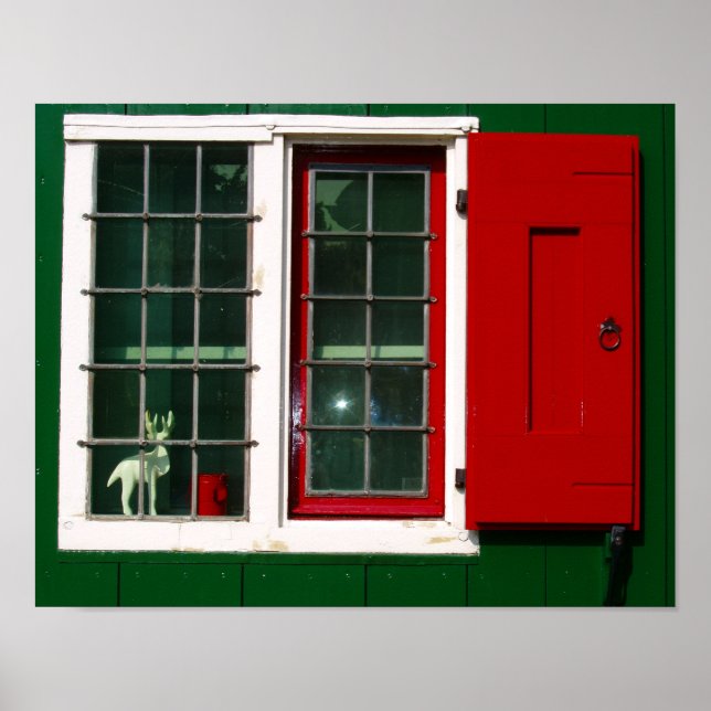 Póster Folklore de la ventana verde rojo blanco holandés (Frente)