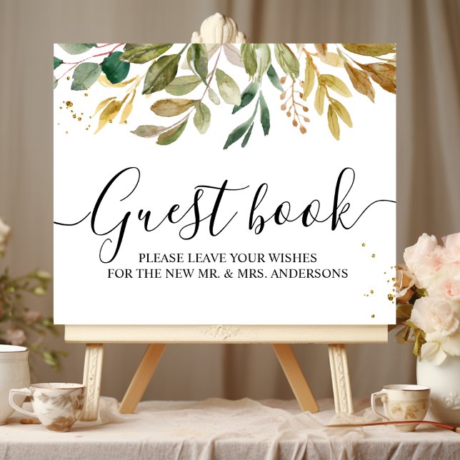 Póster Follaje de Acuarela Moderna Hoja y Gotitas Doradas (Subido por el creador)