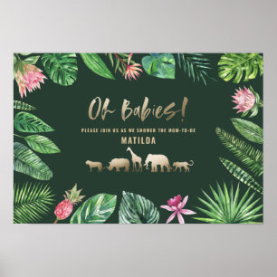 Póster Follaje tropical + animales dorados duchas gemelas