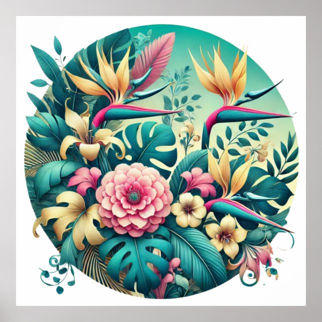 Póster Follaje Tropical Iridescente Descargable (Frente)