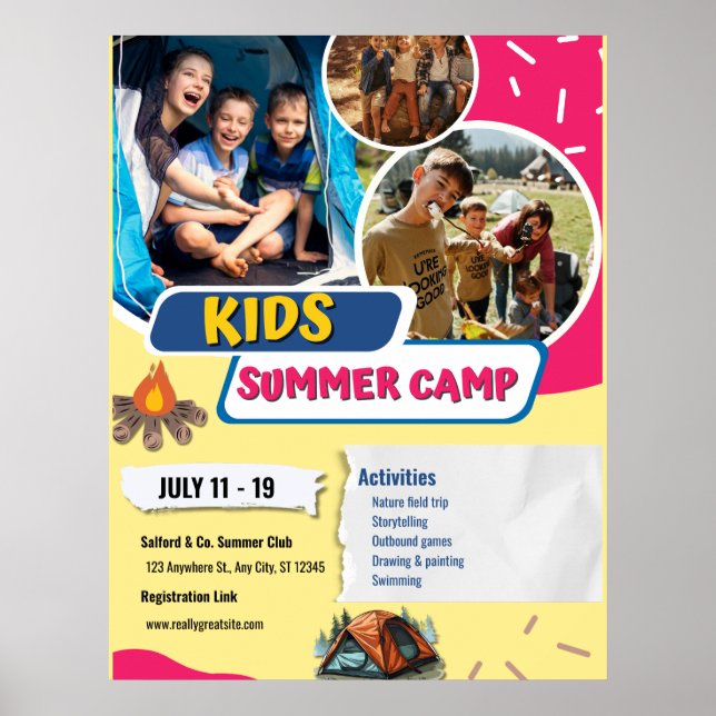 Póster Folleto de campamento de verano para niños, Bootca (Frente)