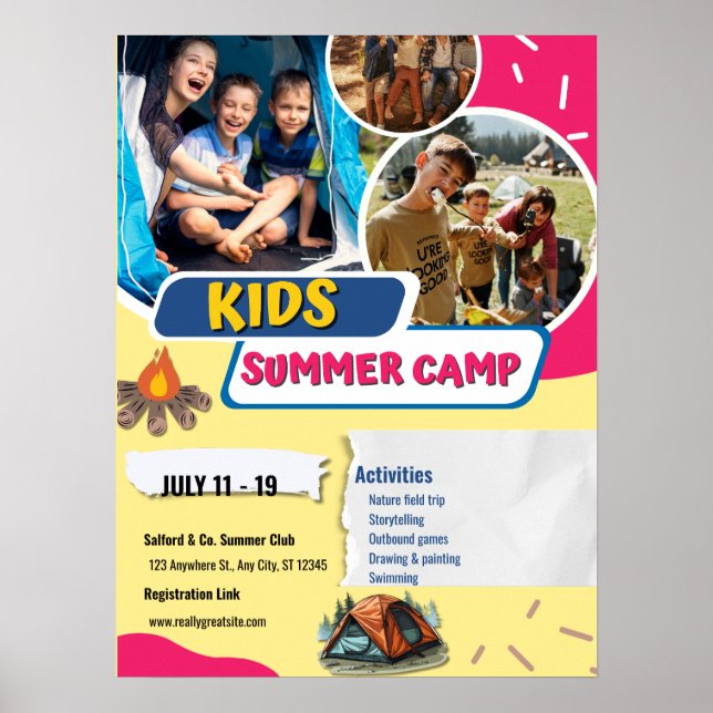Póster Folleto de campamento de verano para niños, Bootca (Frente)