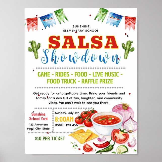 Póster folleto editable de competencia de salsa (Frente)