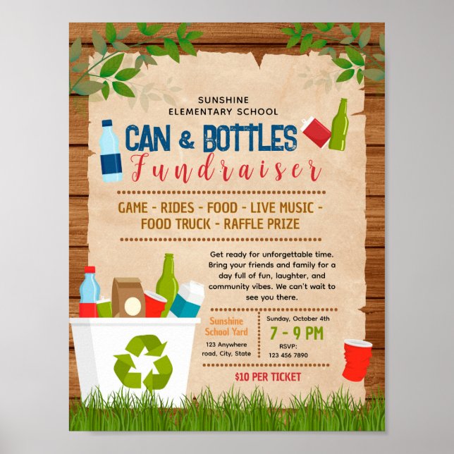 Póster folleto editable de recaudación de fondos de latas (Frente)