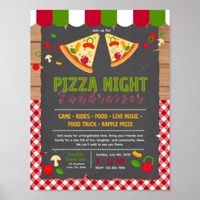 Póster folleto editable de recaudación de fondos de pizza (Frente)