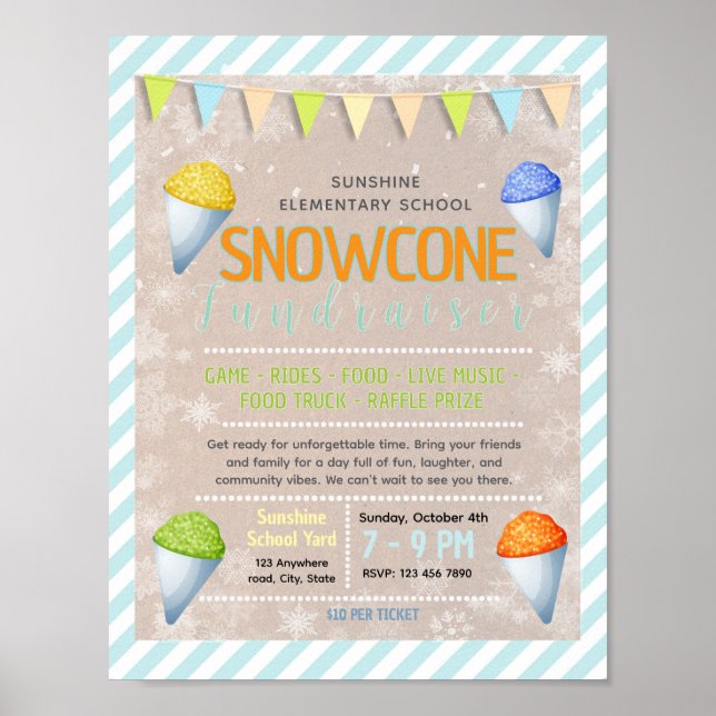 Póster folleto editable de recaudación de fondos de snowc (Frente)