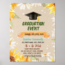 Póster Folleto temático para la graduación de girasol