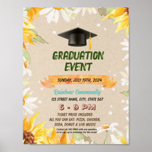 Póster Folleto temático para la graduación de girasol