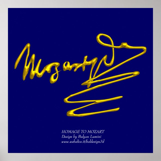 Póster FOMENTO A MOZART Oro Firma Del Compositor Azul (Frente)