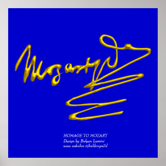 Póster FOMENTO A MOZART Oro Firma Del Compositor Azul