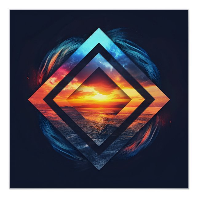 Póster Fondo abstracto con puesta de sol y mar (Anverso)