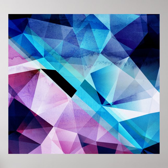 Póster Fondo abstracto geométrico de color de agua (Frente)