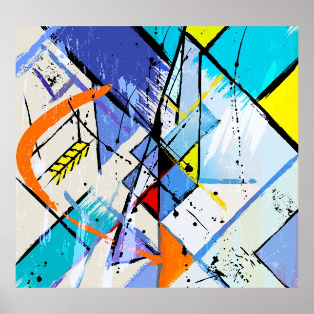 Póster Fondo abstracto, líneas geométricas, salpicaduras. (Frente)