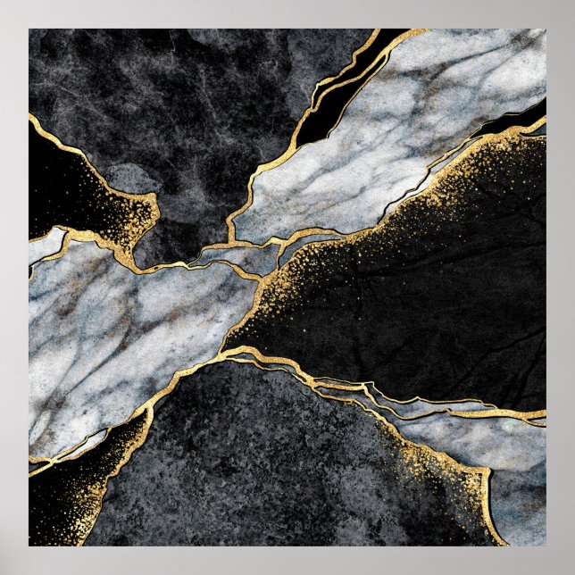 Póster fondo abstracto, mosaico de mármol blanco y negro (Frente)