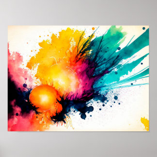 Póster Fondo acuarela con sol y salpicaduras