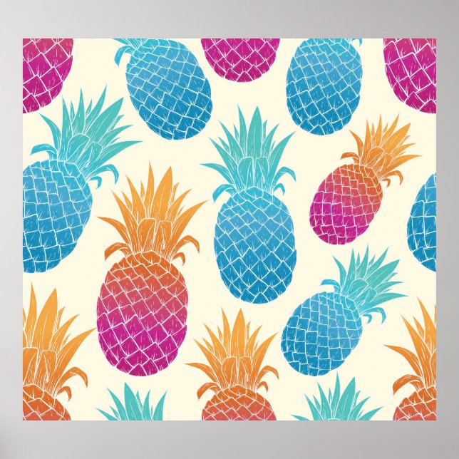 Póster Fondo amarillo claro de piña colorida (Frente)