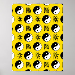 Póster Fondo amarillo Patrón Yinyang chino