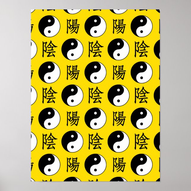 Póster Fondo amarillo Patrón Yinyang chino (Frente)