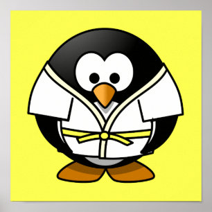 Póster Fondo amarillo personalizado Judo Pingüino