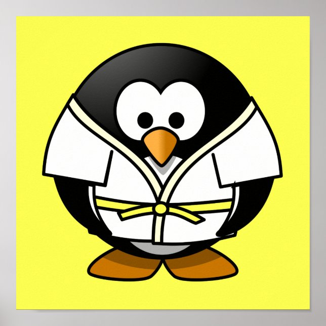 Póster Fondo amarillo personalizado Judo Pingüino (Frente)
