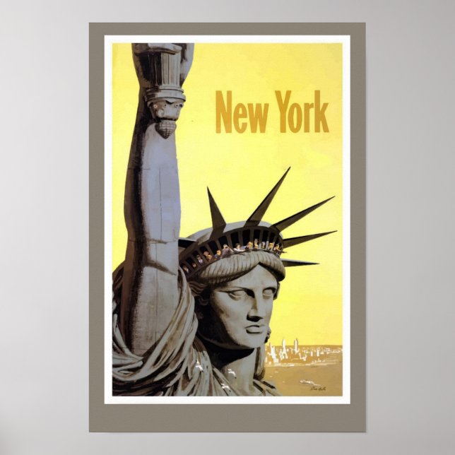 Póster Fondo amarillo vintage de Nueva York (Frente)