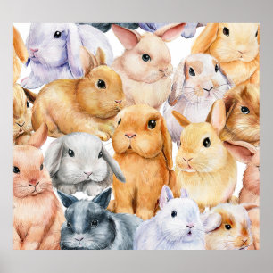 Póster Fondo animal de color de agua de los conejos