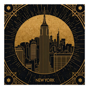 Póster Fondo Art Déco Negro y Dorado