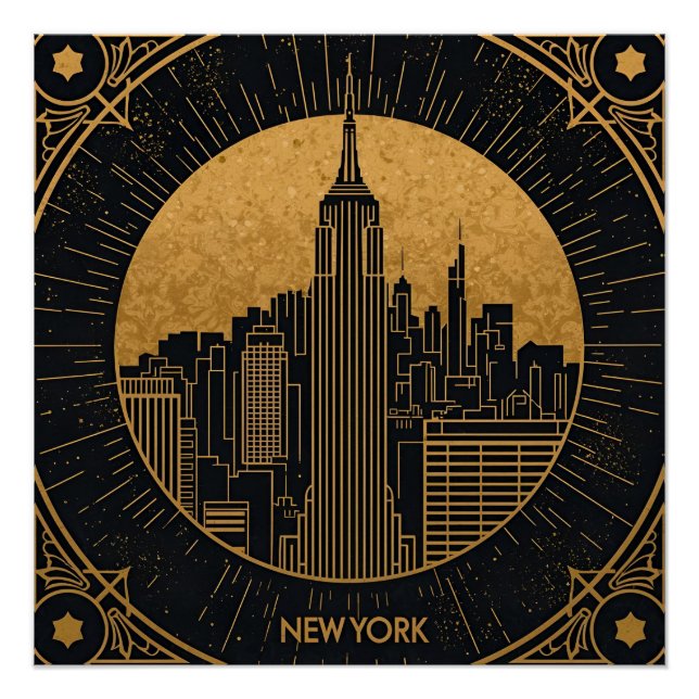 Póster Fondo Art Déco Negro y Dorado (Anverso)