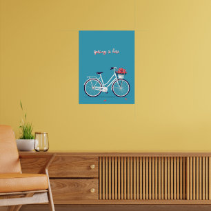Póster Fondo azul de las flores rosadas de la bicicleta b