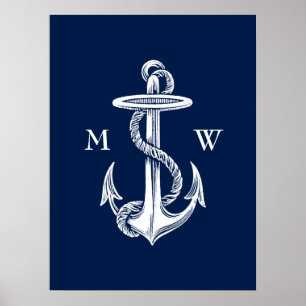 Póster Fondo blanco de los azules marinos de la cuerda