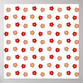 Póster Fondo blanco del patrón de flor roja rosado precoz