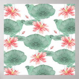 Póster Fondo botánico de patrón ininterrumpido de Lotus