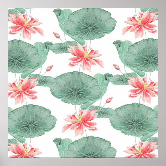 Póster Fondo botánico de patrón ininterrumpido de Lotus (Frente)