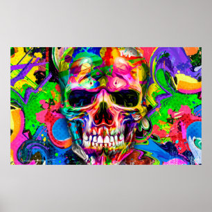 Póster fondo colorido abstracto con el perfil del skullar