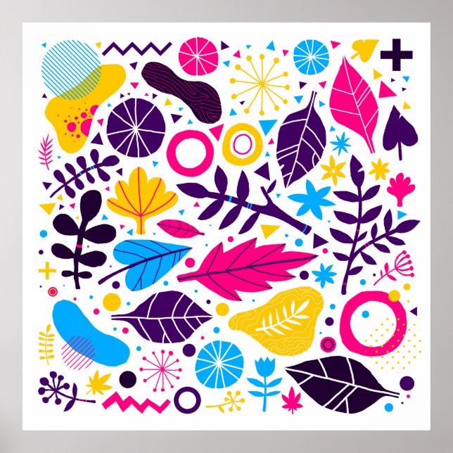 Póster Fondo colorido con elementos florales dibujados a  (Frente)