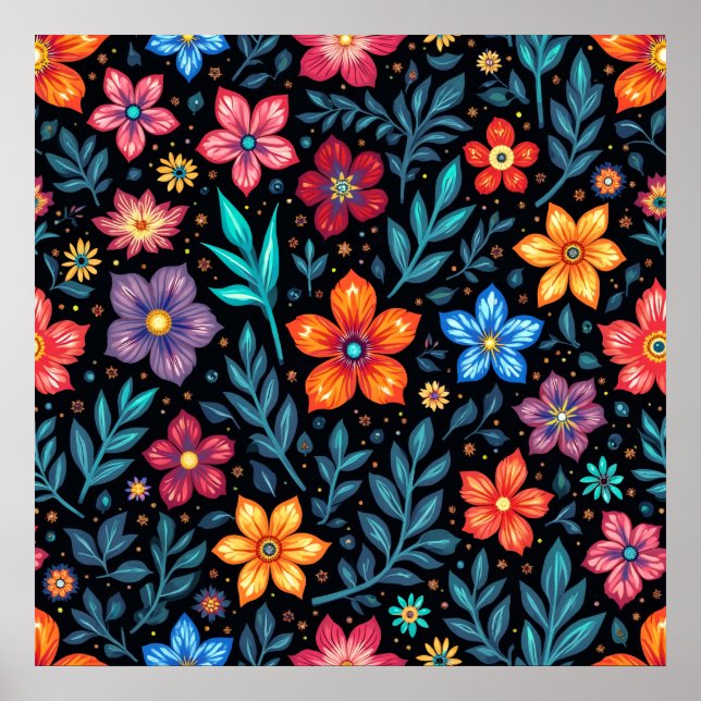 Póster Fondo con patrón floral colorido (Frente)