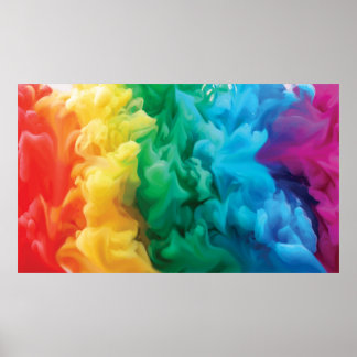 Póster fondo con una nube de humo en arco iris