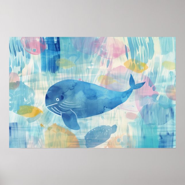 Póster Fondo de ballena azul Pequeño (Frente)