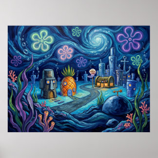 Póster Fondo de Bikini Noche estrellada Paisaje submarino