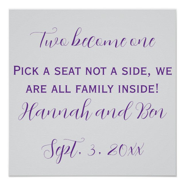 Póster Fondo de boda de guión morado personalizado (Anverso)