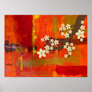 Póster Fondo de color abstracto con flores blancas