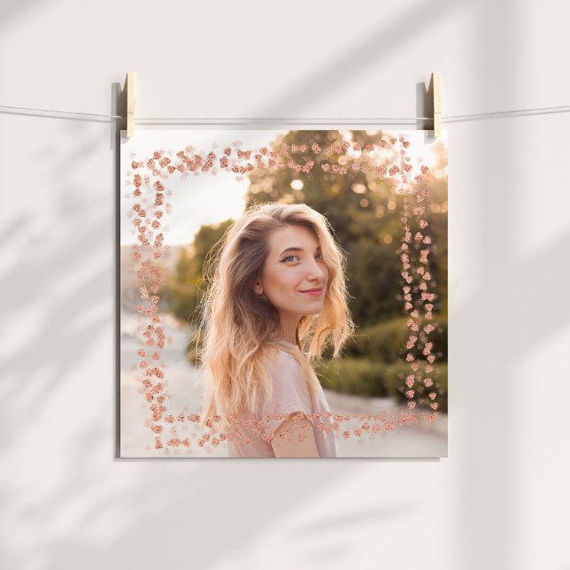 Póster Fondo de Corazones en Rosa Dorado Foto (Rose Gold Hearts Border Photo Poster)