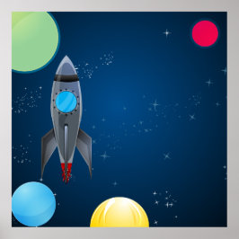 Póster Fondo de Cumpleaños de Cohete Espacial para Fotos
