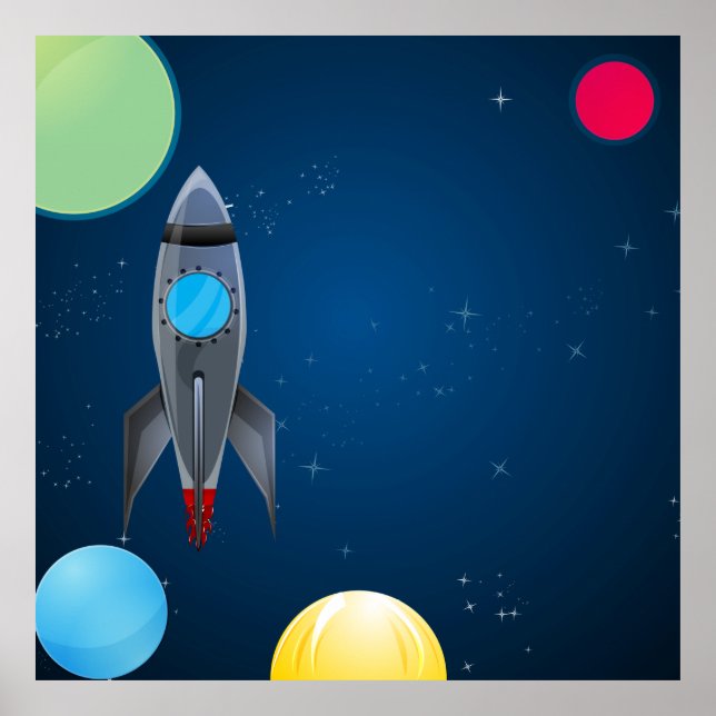 Póster Fondo de Cumpleaños de Cohete Espacial para Fotos (Frente)