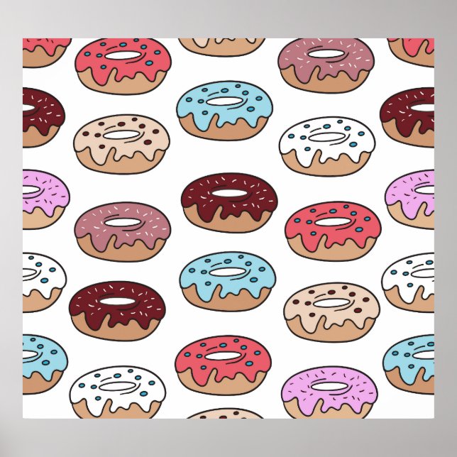 Póster Fondo de Donuts multicolor Doodle. (Frente)