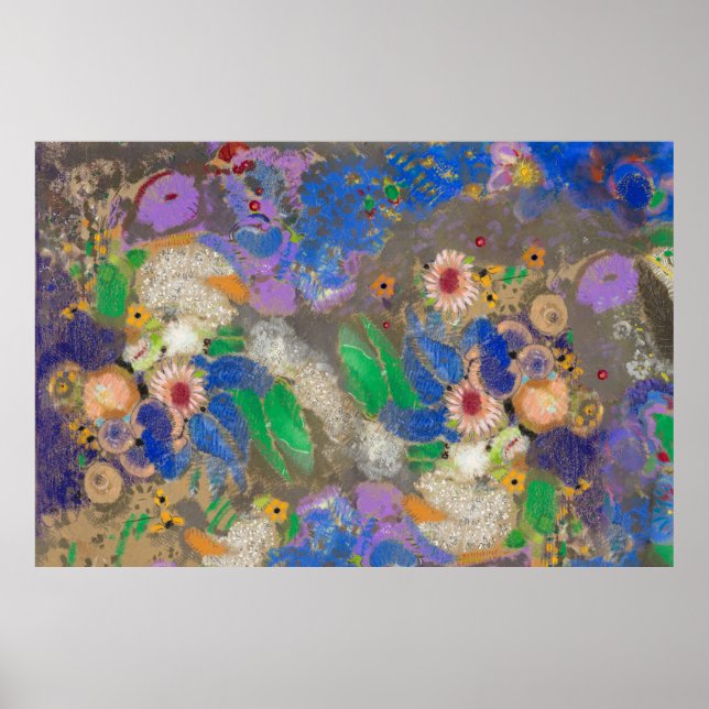 Póster Fondo de flores abstracto de Odilon Redon. (Frente)