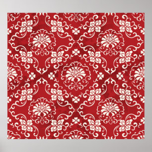 Póster Fondo de flores de espiral roja china.