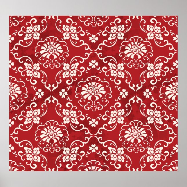 Póster Fondo de flores de espiral roja china. (Frente)